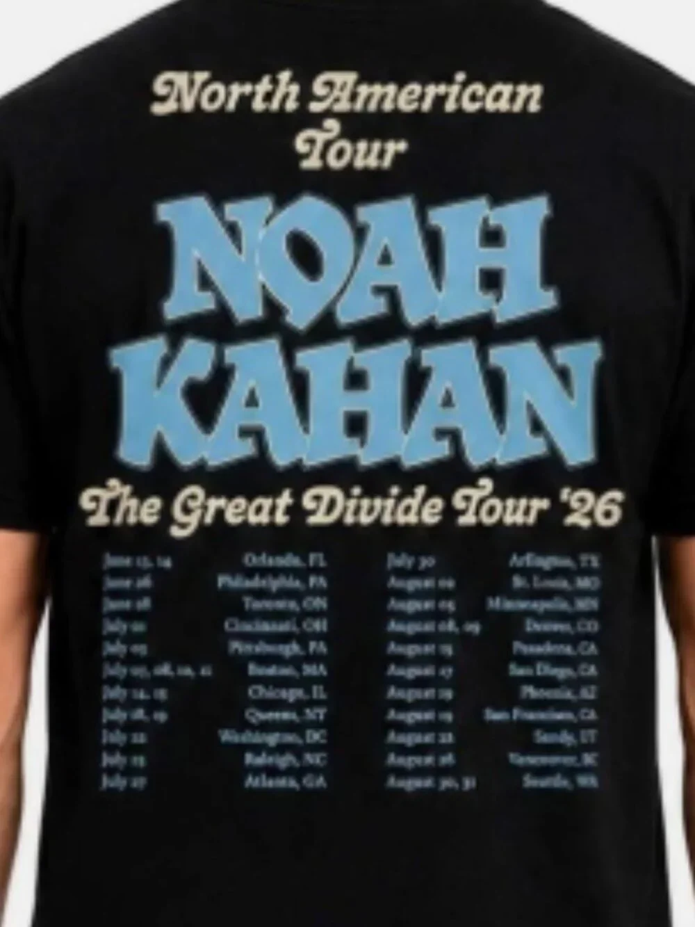 Noah Kahan The Great Divide Tour 2026 Graphic Black T-Shirt